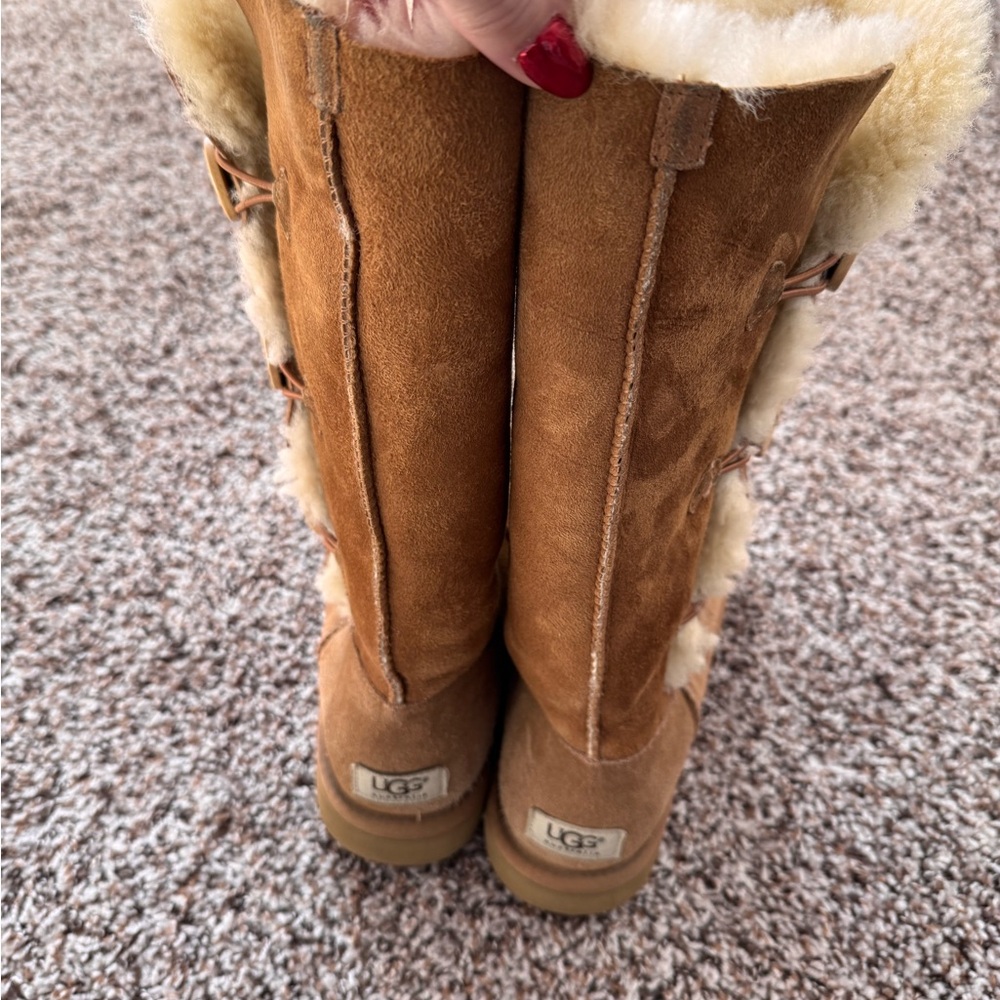 UGG Triple Bailey Button Chestnut Tan Tall Boots - Picture 4 of 7